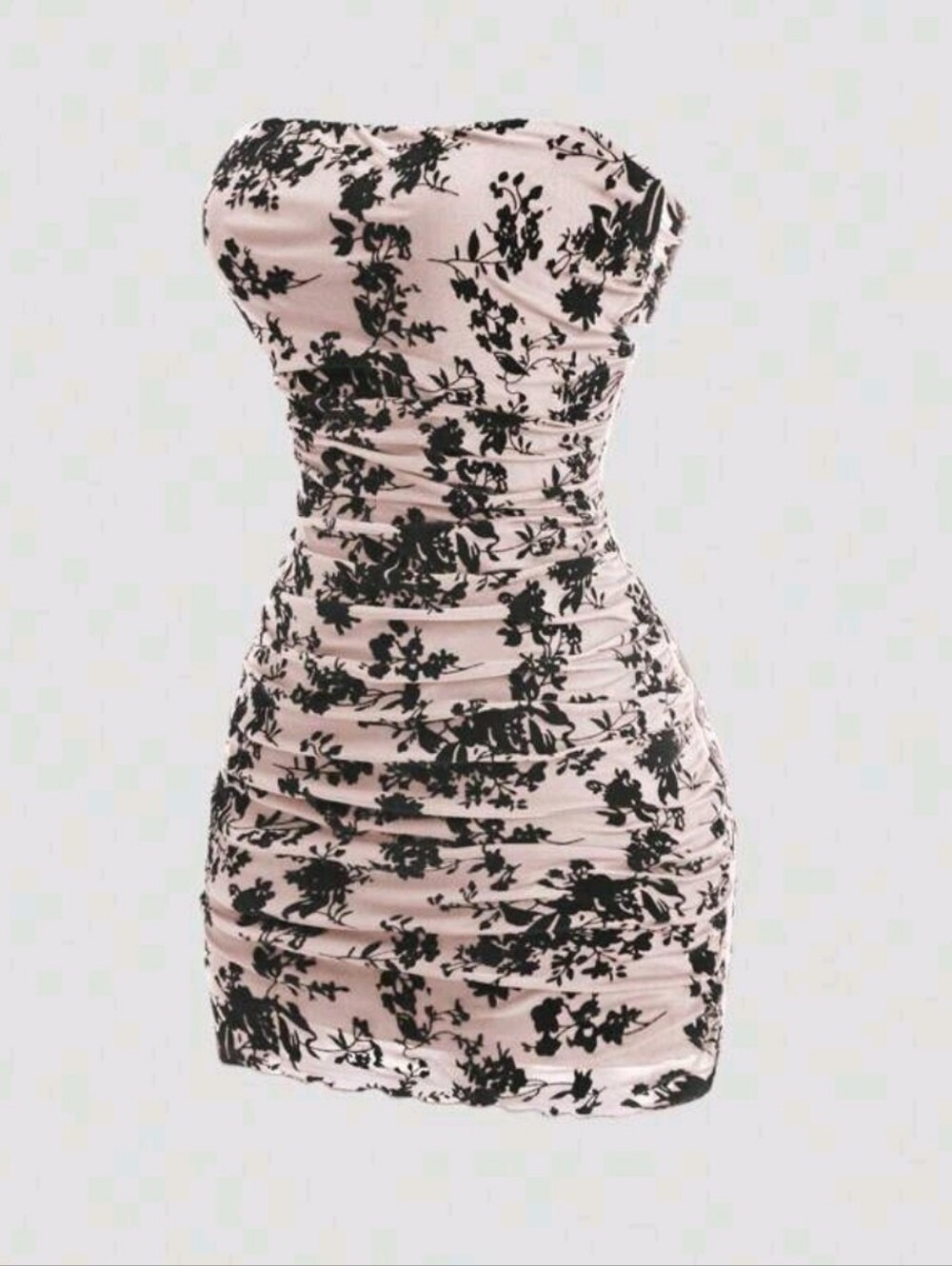 Strapless Pink Ruched Floral Dress